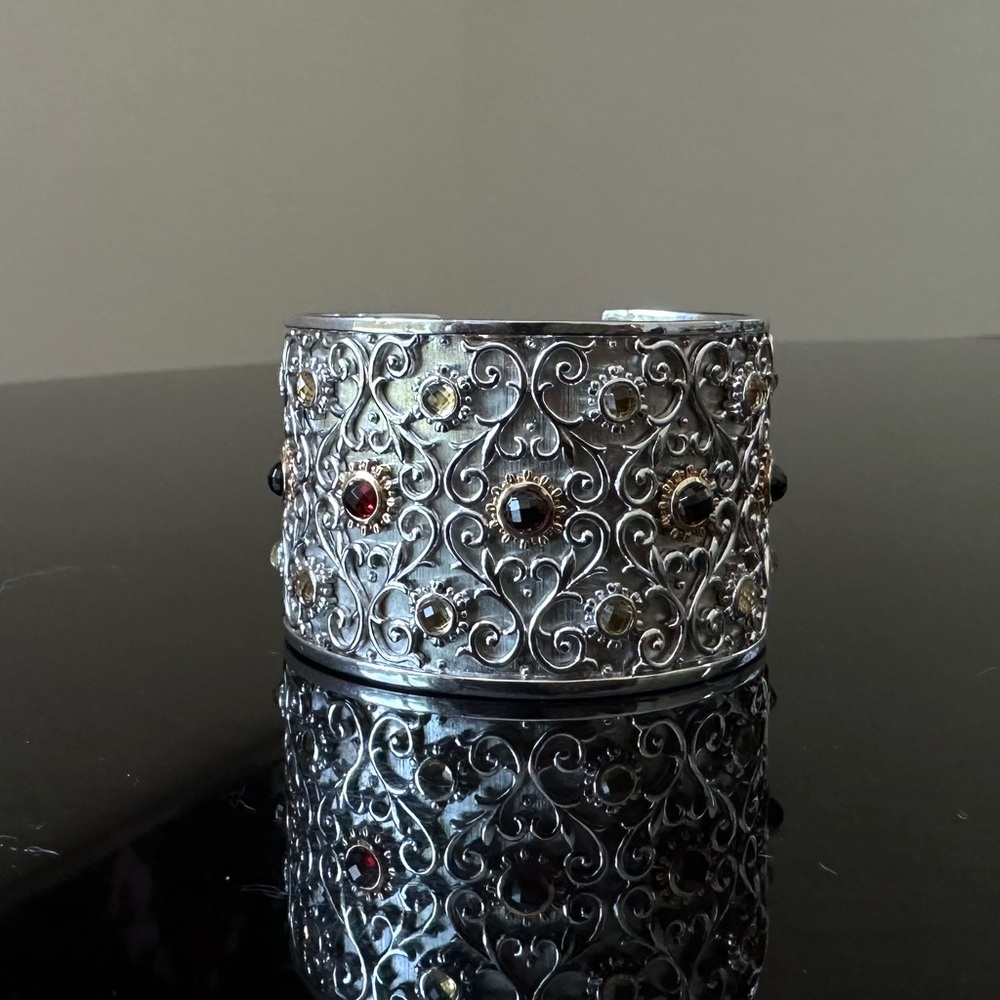 18K Sterling Silver Big Cuff Bracelet with Ruby’s